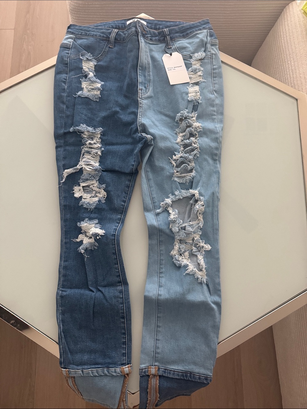 Distressed Two-Tone Blue Women’s Jeans